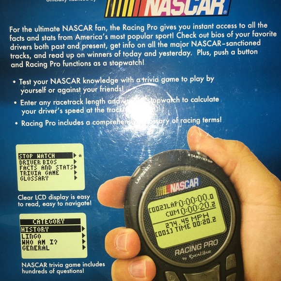 NIB Excalibur Electronics Nascar Racing Pro Stop Watch & Trivia Game + FREE GIFT - Picture 5 of 12